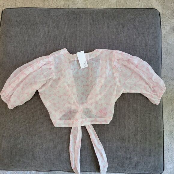 USA Lisa Marie Fernandez Women's White & Pink Wilfred Tie Front Crop Top… - Picture 3 of 16